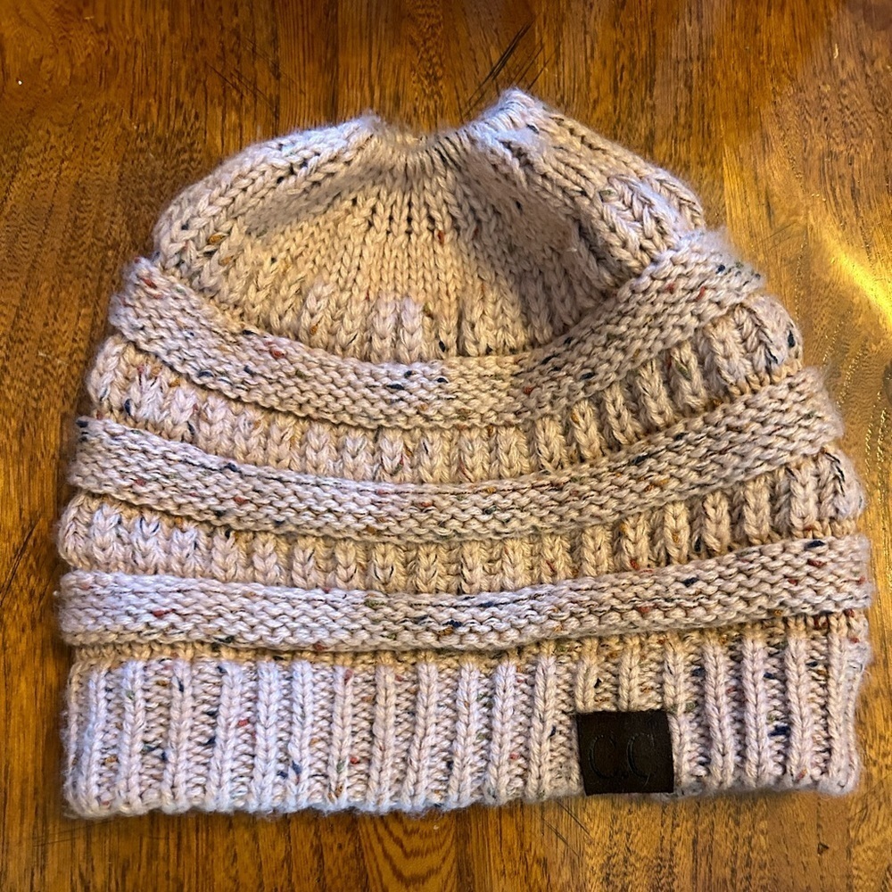 C.C. Pink Knitted Ponytail Hat